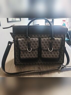 Vintage Auth Dooney & Bourke Signature Jacquard Double Pocket Tote Black/Gray